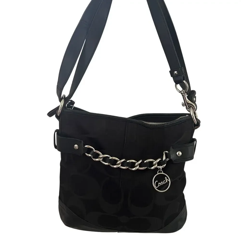 Coach Vintage Y2K Signature Optic Chain Shoulder Bag F19730 Black - Picture 2 of 14